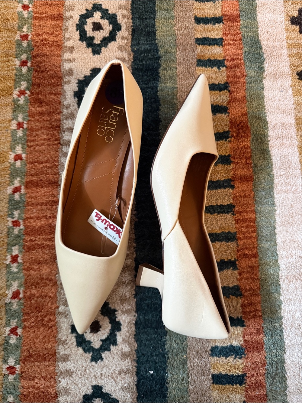 Franco Sarto Ivory Pointed Toe Mid Kitten Heel Pumps